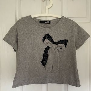 Love Moschino Gray Sparkle Bow Tee Tshirt